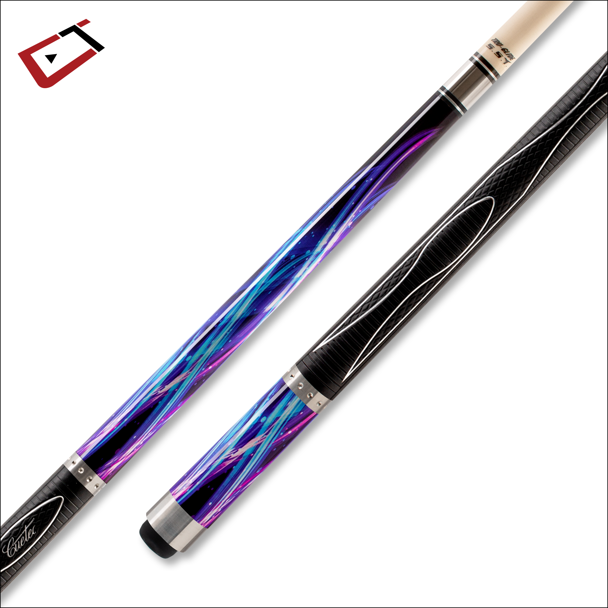 Cuetec 13-716 Gen-Tek  PU Rubber Grip Pool/Billiard Cue Stick Purple & Black 